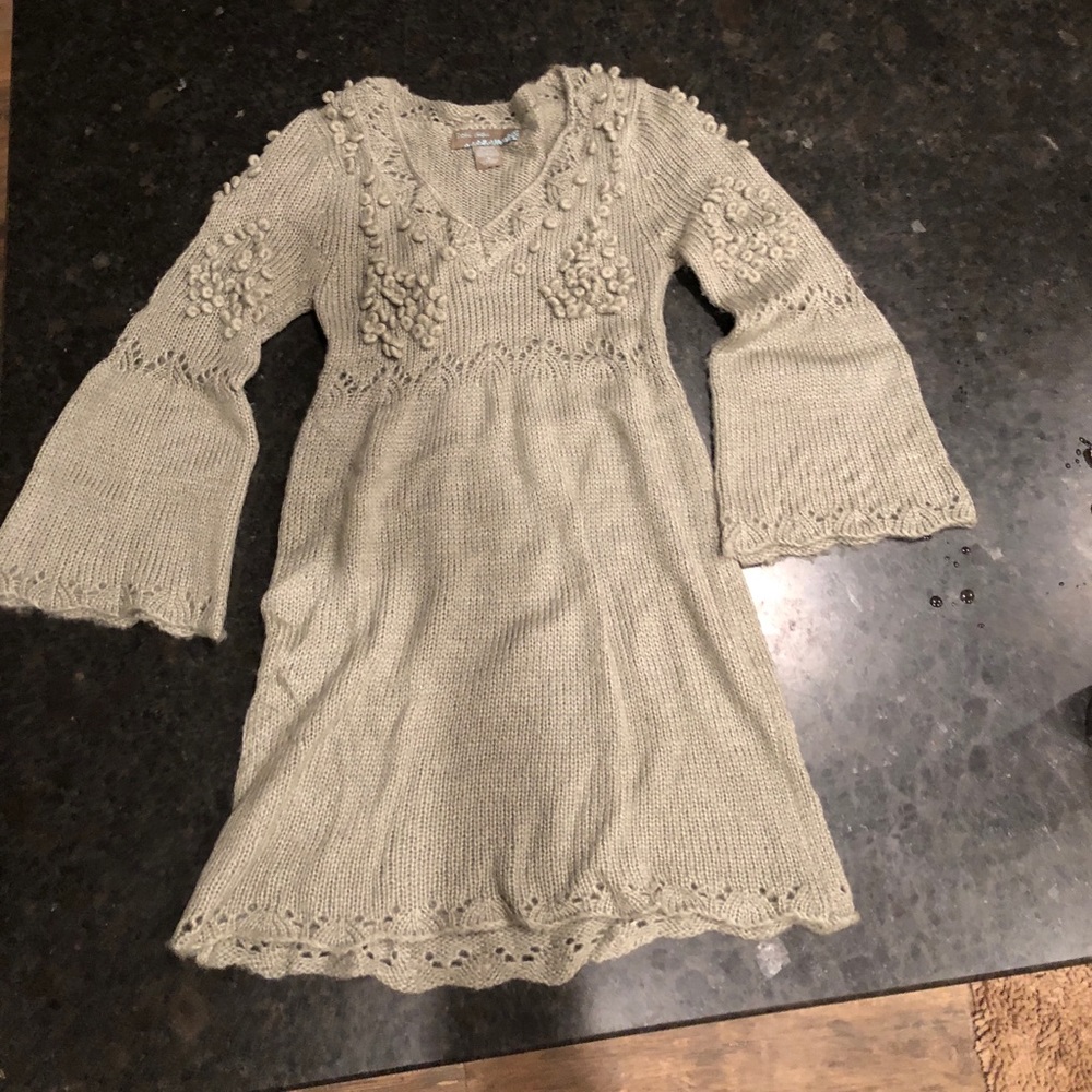Knit long bell sleeve sweater with knit detail